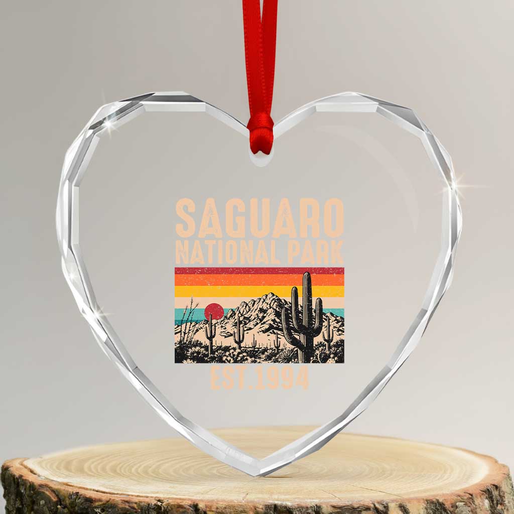 Retro Saguaro National Park Arizona EST 1994 Heart Crystal Glass Ornament Desert Cactus Sunset Hiking Camping Nature Souvenir