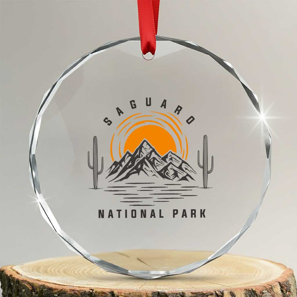 Retro Saguaro National Park Sunset Graphic Crystal Glass Ornament Vintage Arizona Desert Mountain Badge Souvenir TS02 Transparent Glass 3'' Circle Print Your Wear