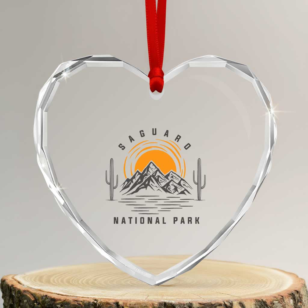 Retro Saguaro National Park Sunset Graphic Heart Crystal Glass Ornament Vintage Arizona Desert Mountain Badge Souvenir TS02 Transparent Glass 3'' Heart Print Your Wear