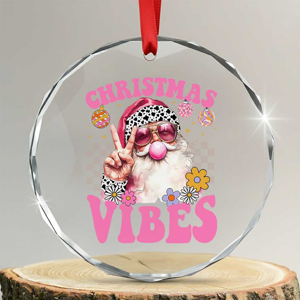 Retro Santa Crystal Glass Ornament Pink Xmas Vibes Groovy Santa Claus Womens Kids Girls Gifts TS10 Transparent Glass 3'' Circle Print Your Wear