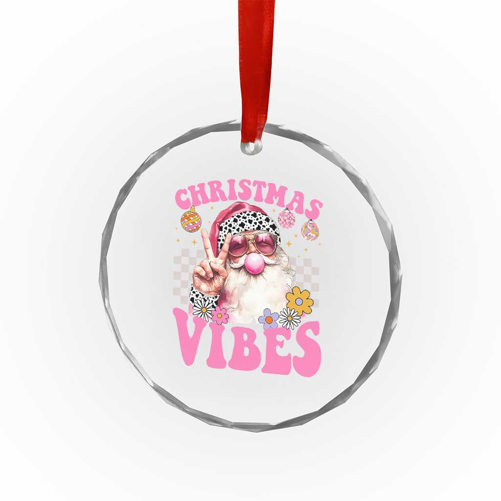 Retro Santa Crystal Glass Ornament Pink Xmas Vibes Groovy Santa Claus Womens Kids Girls Gifts TS10 Print Your Wear