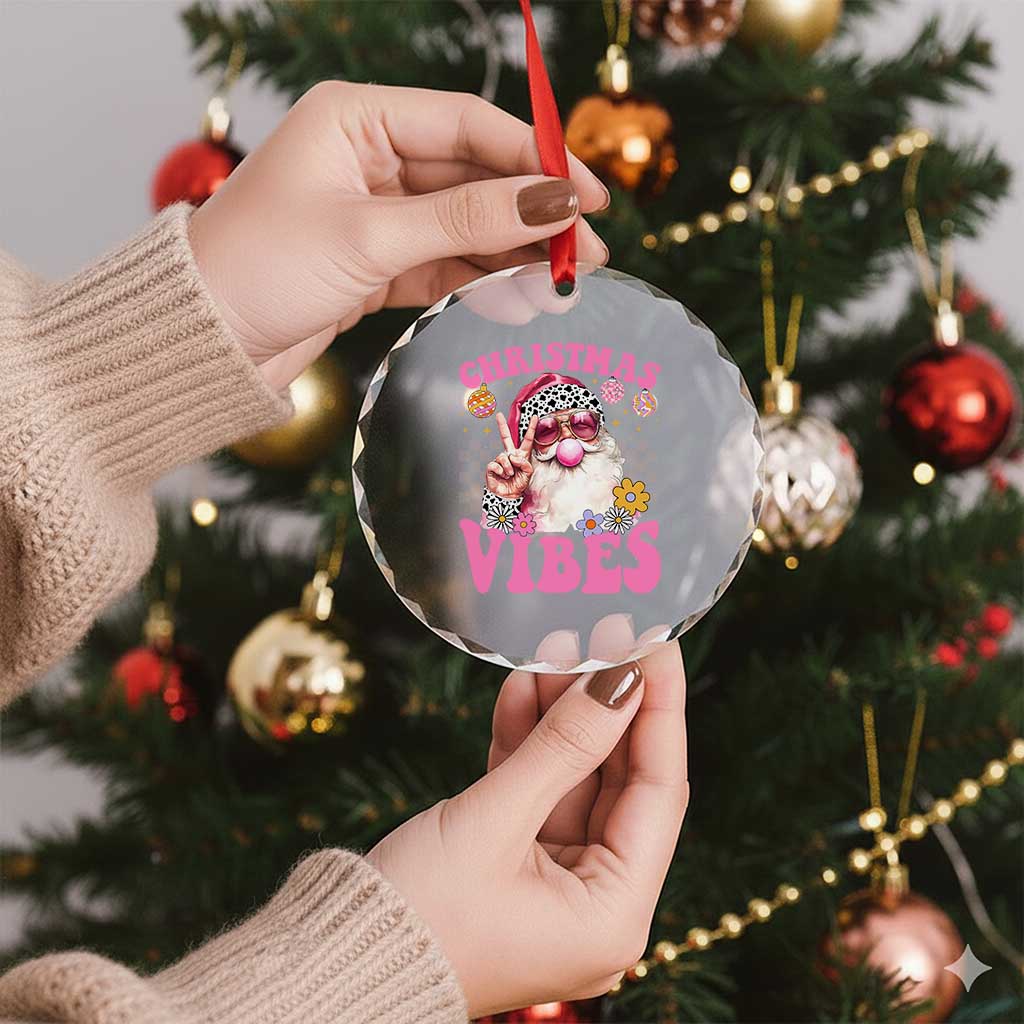 Retro Santa Crystal Glass Ornament Pink Xmas Vibes Groovy Santa Claus Womens Kids Girls Gifts TS10 Print Your Wear