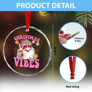 Retro Santa Crystal Glass Ornament Pink Xmas Vibes Groovy Santa Claus Womens Kids Girls Gifts TS10 Print Your Wear