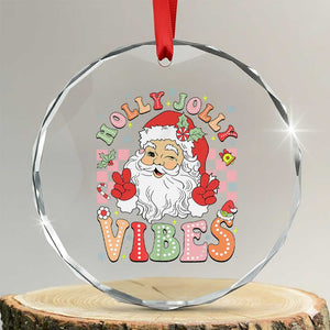 Retro Santa Xmas Crystal Glass Ornament Groovy Cute Santa Claus Christmas Vibes Xmas TS02 Transparent Glass 3'' Circle Print Your Wear