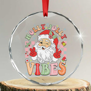 Retro Santa Xmas Crystal Glass Ornament Groovy Cute Santa Claus Christmas Vibes Xmas - Print Your Wear