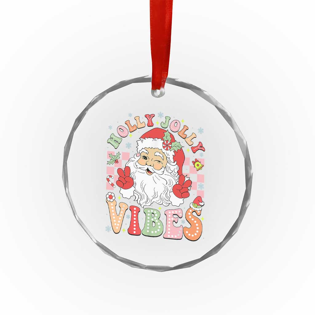 Retro Santa Xmas Crystal Glass Ornament Groovy Cute Santa Claus Christmas Vibes Xmas TS02 Print Your Wear