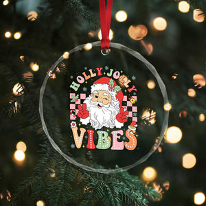 Retro Santa Xmas Crystal Glass Ornament Groovy Cute Santa Claus Christmas Vibes Xmas TS02 Print Your Wear