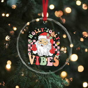 Retro Santa Xmas Crystal Glass Ornament Groovy Cute Santa Claus Christmas Vibes Xmas - Print Your Wear