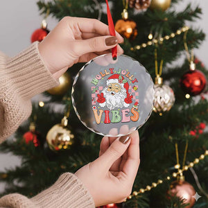 Retro Santa Xmas Crystal Glass Ornament Groovy Cute Santa Claus Christmas Vibes Xmas - Print Your Wear