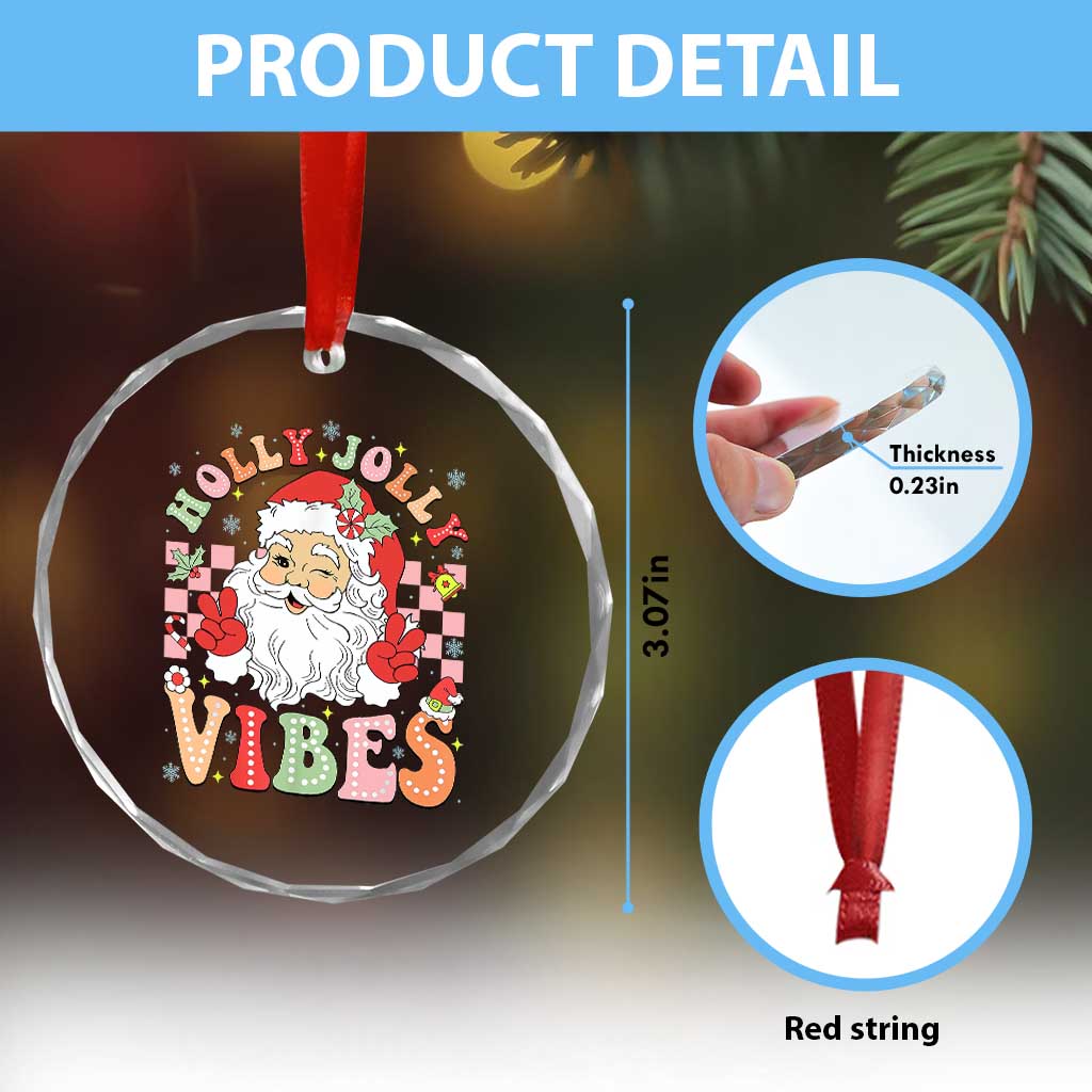 Retro Santa Xmas Crystal Glass Ornament Groovy Cute Santa Claus Christmas Vibes Xmas TS02 Print Your Wear