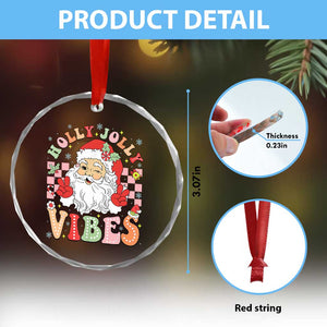 Retro Santa Xmas Crystal Glass Ornament Groovy Cute Santa Claus Christmas Vibes Xmas - Print Your Wear