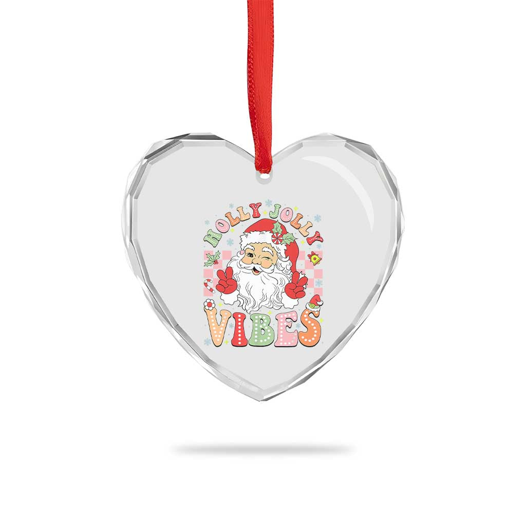 Retro Santa Xmas Heart Crystal Glass Ornament Groovy Cute Santa Claus Christmas Vibes Xmas TS02 Print Your Wear