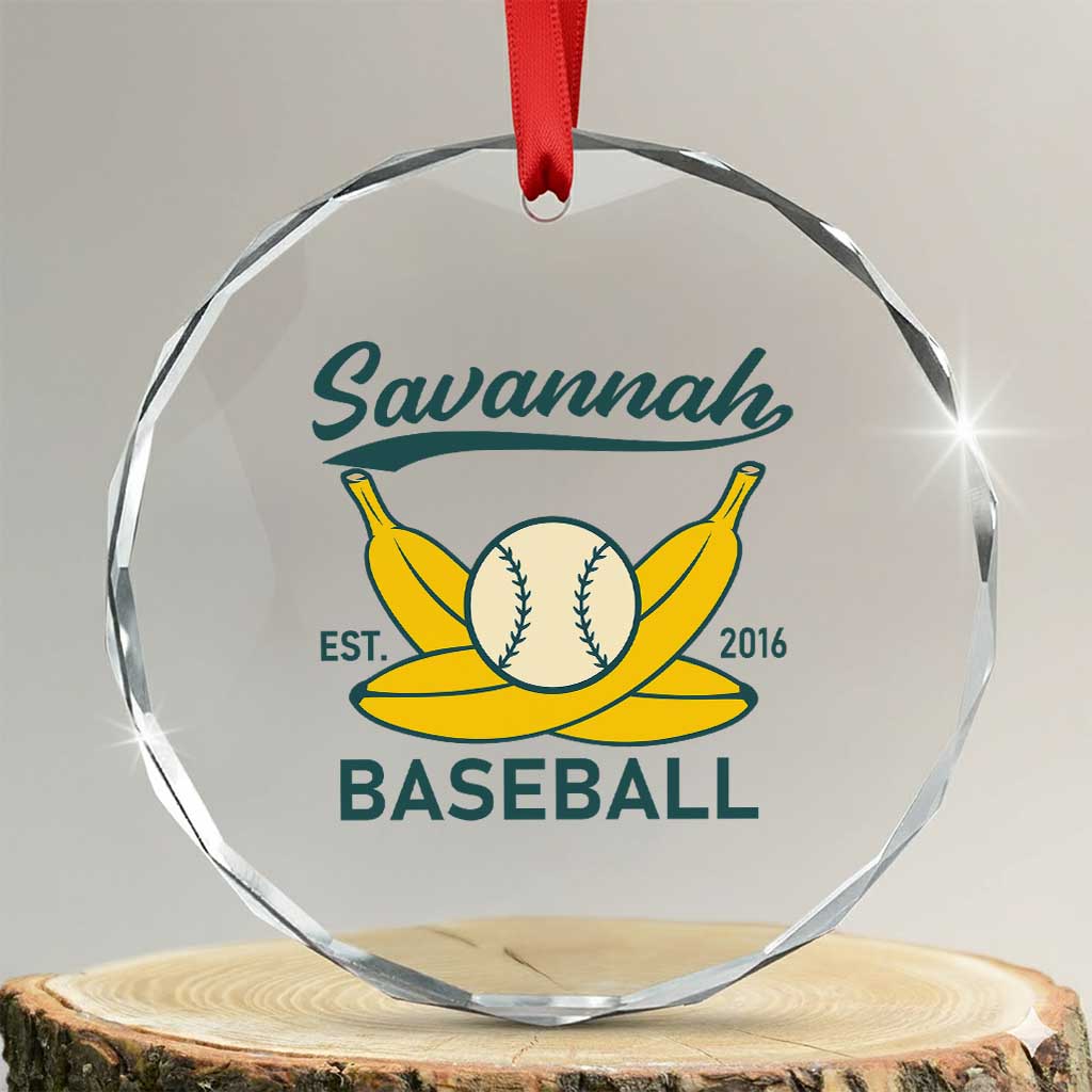 Retro Savannah Baseball Est. 2016 Crystal Glass Ornament Funny Banana and Ball Vintage Sports TS02 Transparent Glass 3'' Circle Print Your Wear