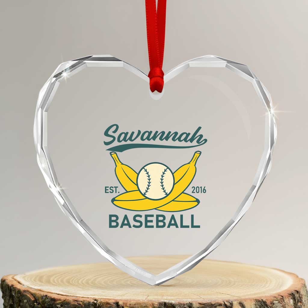 Retro Savannah Baseball Est. 2016 Heart Crystal Glass Ornament Funny Banana and Ball Vintage Sports TS02 Transparent Glass 3'' Heart Print Your Wear