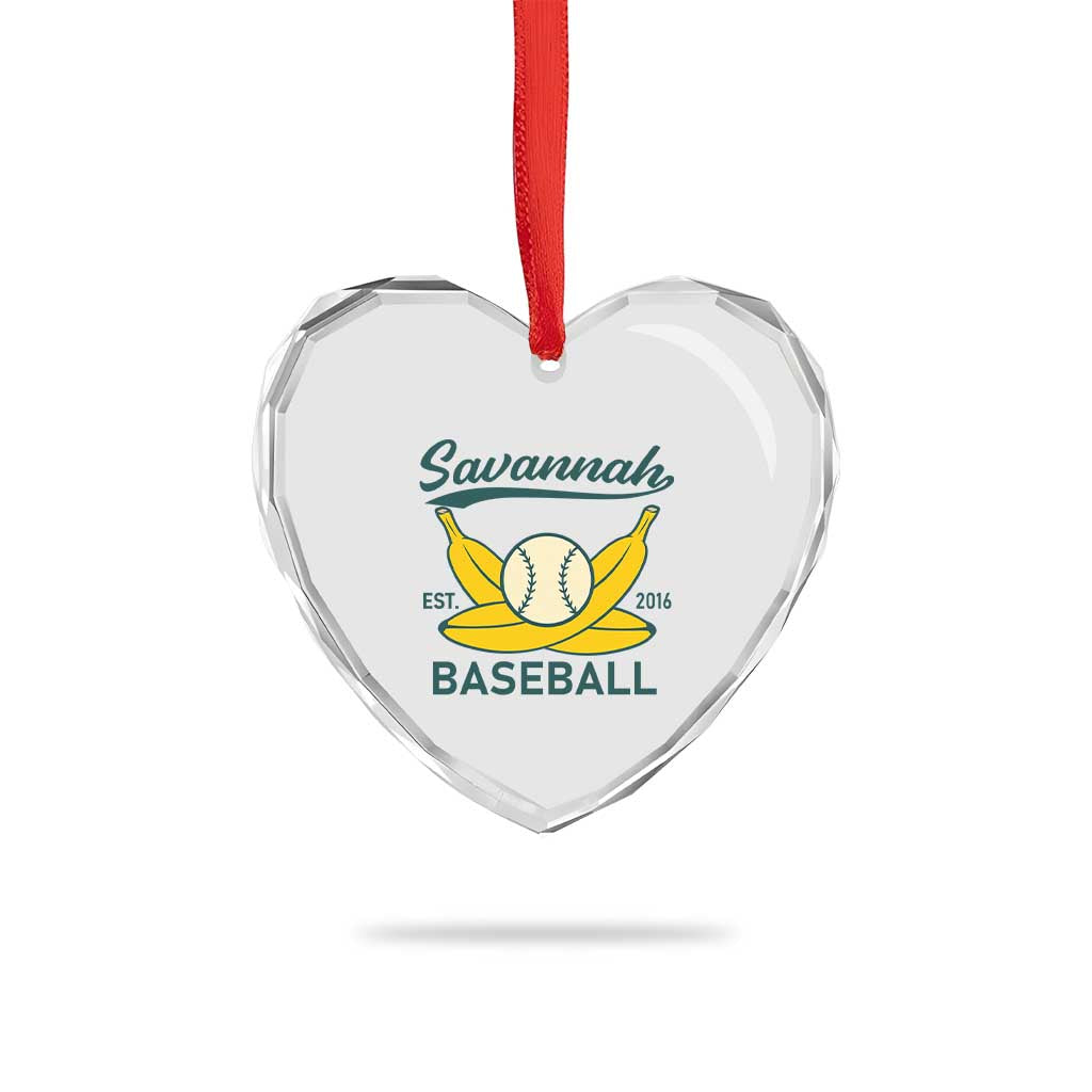 Retro Savannah Baseball Est. 2016 Heart Crystal Glass Ornament Funny Banana and Ball Vintage Sports TS02 Print Your Wear