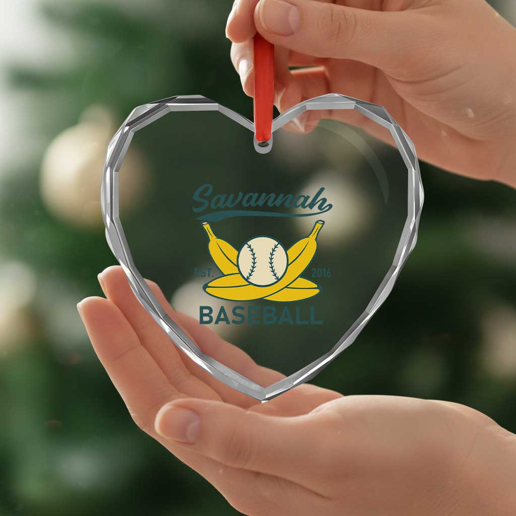 Retro Savannah Baseball Est. 2016 Heart Crystal Glass Ornament Funny Banana and Ball Vintage Sports TS02 Print Your Wear