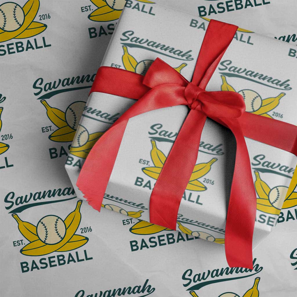Retro Savannah Baseball Est. 2016 Wrapping Paper Roll Funny Banana and Ball Vintage Sports TS02 White Print Your Wear
