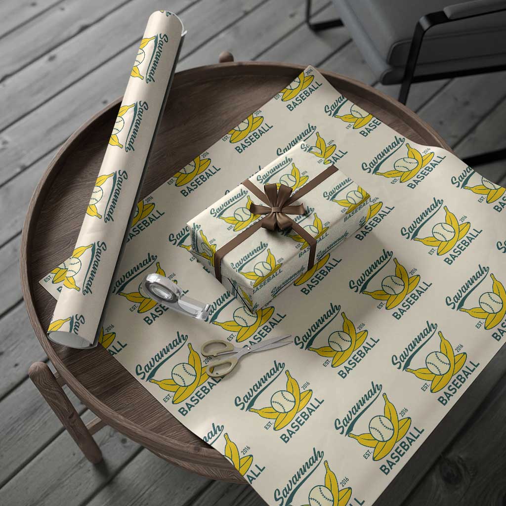 Retro Savannah Baseball Est. 2016 Wrapping Paper Roll Funny Banana and Ball Vintage Sports TS02 Beige Print Your Wear
