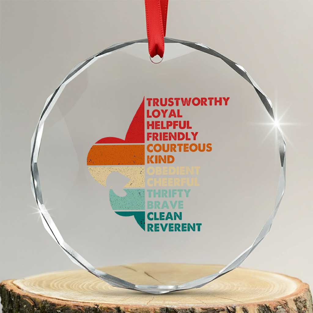 Retro Scout Law Values Crystal Glass Ornament Vintage Fleur-de-Lis TS02 Transparent Glass 3'' Circle Print Your Wear