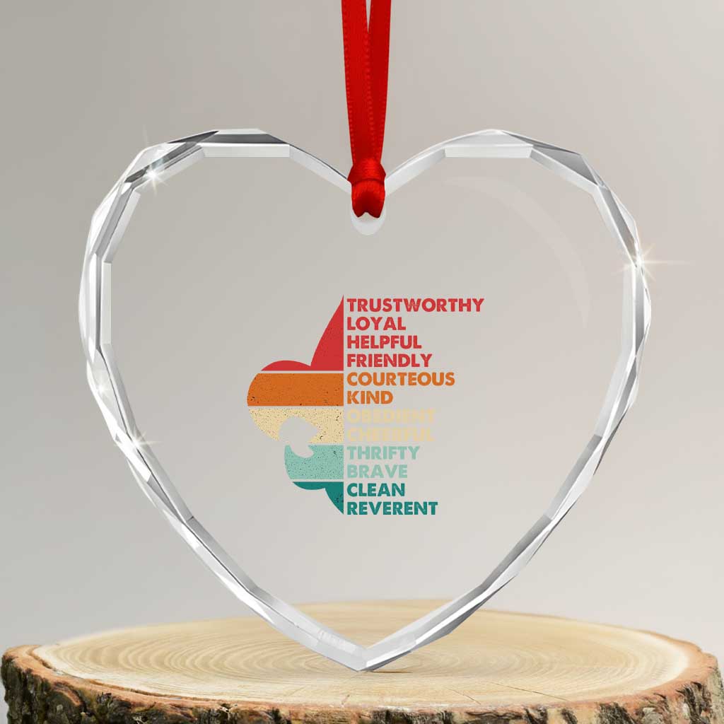 Retro Scout Law Values Heart Crystal Glass Ornament Vintage Fleur-de-Lis TS02 Transparent Glass 3'' Heart Print Your Wear