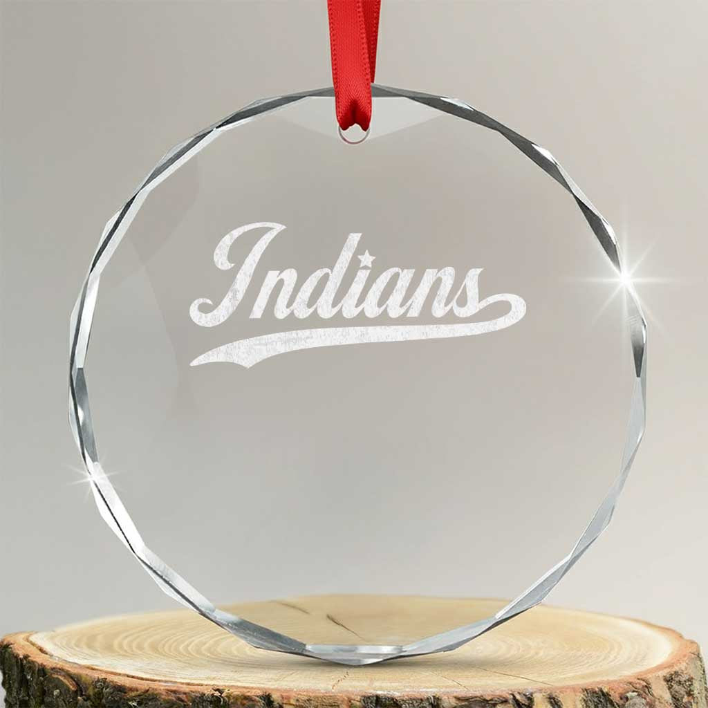 Retro Script Indians Crystal Glass Ornament Vintage Sports Team Name TS10 Transparent Glass 3'' Circle Print Your Wear