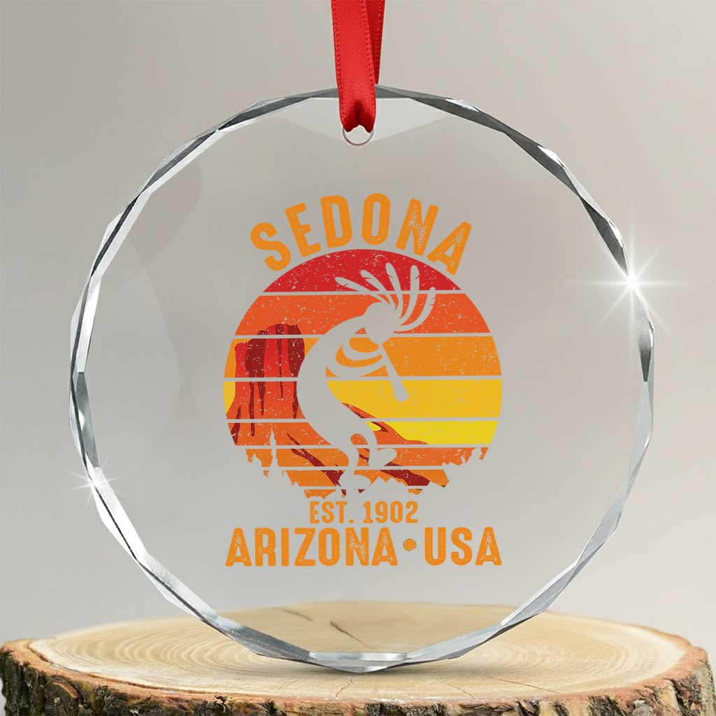 Retro Sedona Arizona Dancing Kokopelli Crystal Glass Ornament Southwest Native Symbol Desert Heritage Established 1902 TS14 Transparent Glass 3'' Circle Print Your Wear