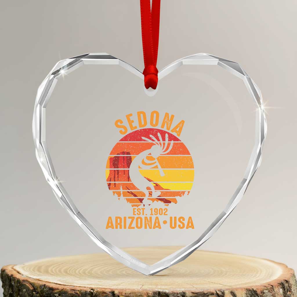 Retro Sedona Arizona Dancing Kokopelli Heart Crystal Glass Ornament Southwest Native Symbol Desert Heritage Established 1902 TS14 Transparent Glass 3'' Heart Print Your Wear