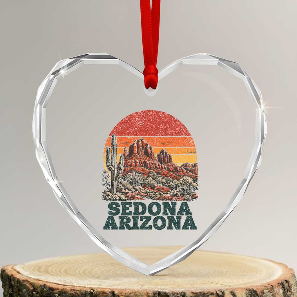 Retro Sedona Arizona Mountain Heart Crystal Glass Ornament Southwest Hiking Outdoor Nature Souvenir