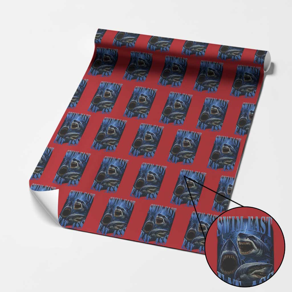 Retro Sharks Wrapping Paper Roll Swim Fast Eat Ass Vintage 90s Bootleg Graphic TS10 Red Print Your Wear