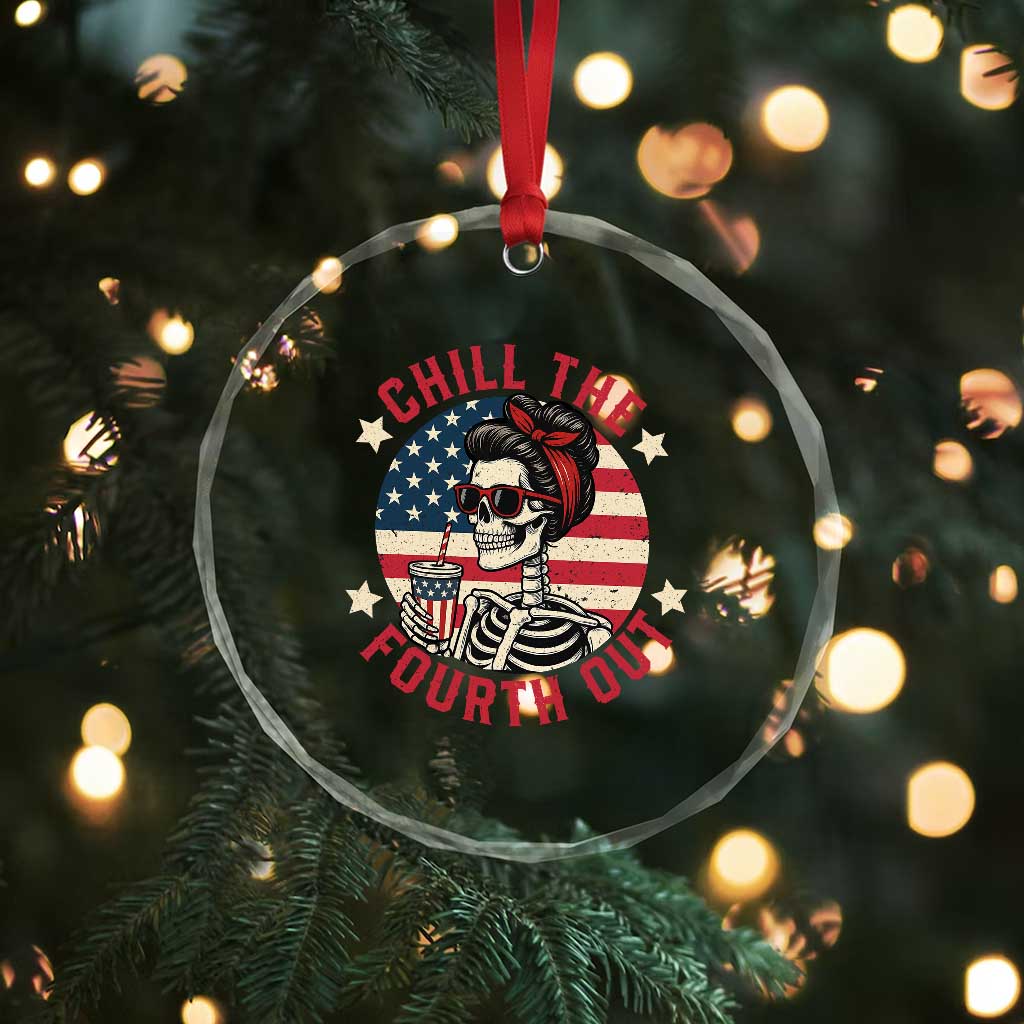 Retro Skeleton 4th of July Crystal Glass Ornament Chill The Fourth Out Funny Patriotic American Flag TS02 Print Your Wear