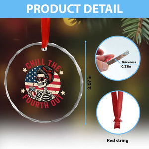 Retro Skeleton 4th of July Crystal Glass Ornament Chill The Fourth Out Funny Patriotic American Flag TS02 Print Your Wear
