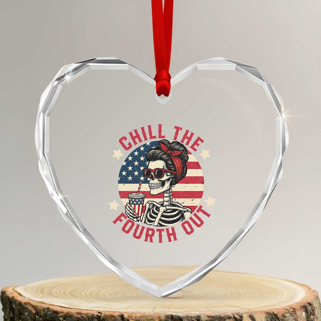 Retro Skeleton 4th of July Heart Crystal Glass Ornament Chill The Fourth Out Funny Patriotic American Flag TS02 Transparent Glass 3'' Heart Print Your Wear