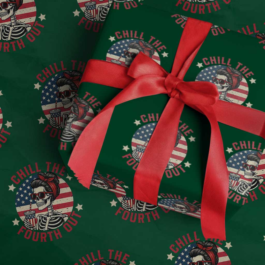 Retro Skeleton 4th of July Wrapping Paper Roll Chill The Fourth Out Funny Patriotic American Flag TS02 Green Print Your Wear