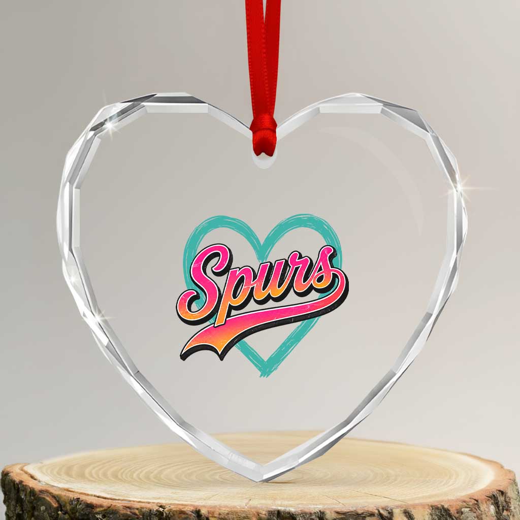 Retro Spurs Nickname Heart Crystal Glass Ornament Vintage Hoops Fan Gift TS12 Transparent Glass 3'' Heart Print Your Wear