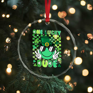 Retro St Patrick's Day Crystal Glass Ornament One Lucky Dude Green Checkered Heart Groovy TS02 Print Your Wear