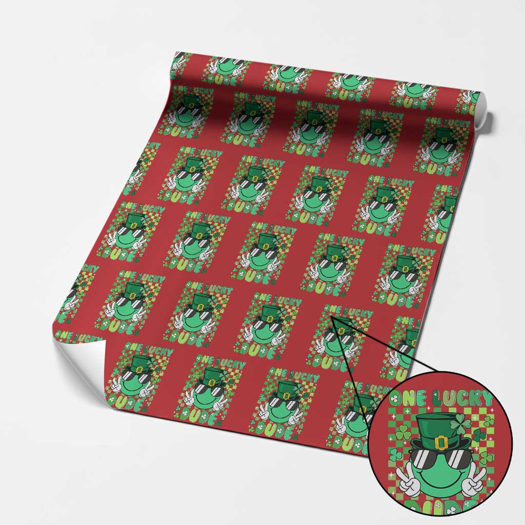 Retro St Patrick's Day Wrapping Paper Roll One Lucky Dude Green Checkered Heart Groovy TS02 Red Print Your Wear
