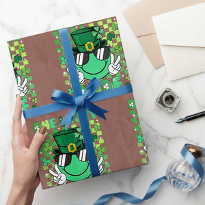 Retro St Patrick's Day Wrapping Paper Roll One Lucky Dude Green Checkered Heart Groovy TS02 Mocha Print Your Wear