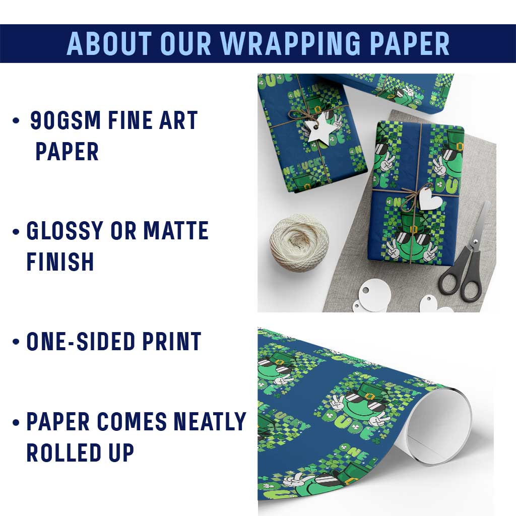 Retro St Patrick's Day Wrapping Paper Roll One Lucky Dude Green Checkered Heart Groovy TS02 Print Your Wear