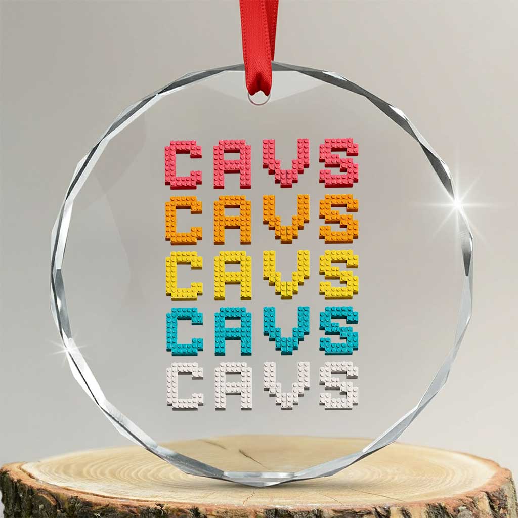 Retro Stacked Block Cavs Name Colorful Toy Brick Crystal Glass Ornament for Sports Fan TS02 Transparent Glass 3'' Circle Print Your Wear