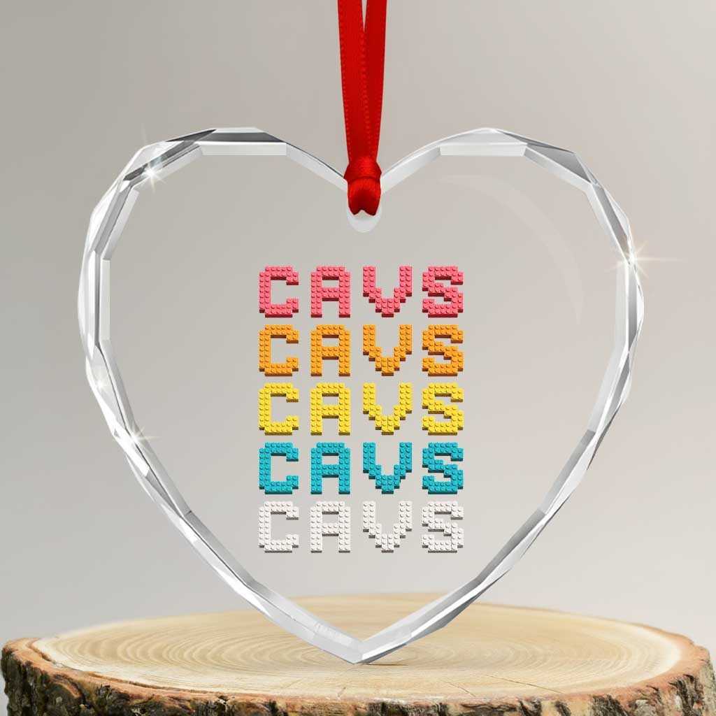 Retro Stacked Block Cavs Name Colorful Toy Brick Heart Crystal Glass Ornament for Sports Fan TS02 Transparent Glass 3'' Heart Print Your Wear