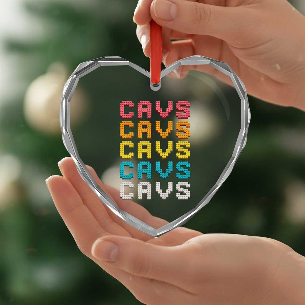 Retro Stacked Block Cavs Name Colorful Toy Brick Heart Crystal Glass Ornament for Sports Fan