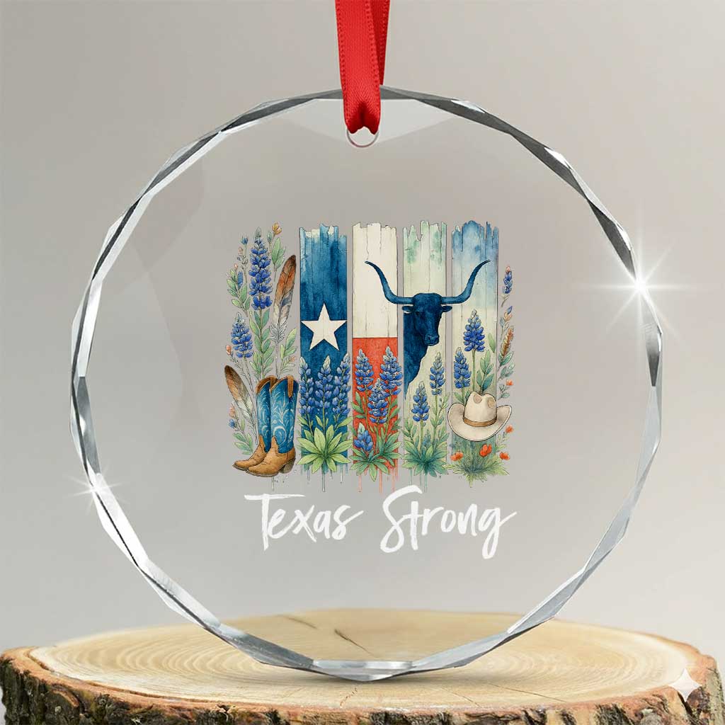 Retro Strong Texas Crystal Glass Ornament Bluebonnets Longhorn Cowboy Western Pride TS02 Transparent Glass 3'' Circle Print Your Wear