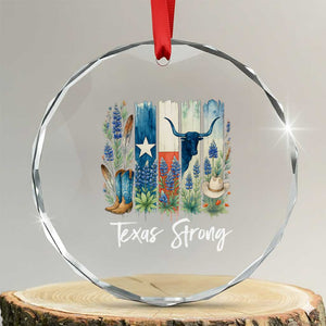 Retro Strong Texas Crystal Glass Ornament Bluebonnets Longhorn Cowboy Western Pride TS02 Transparent Glass 3'' Circle Print Your Wear