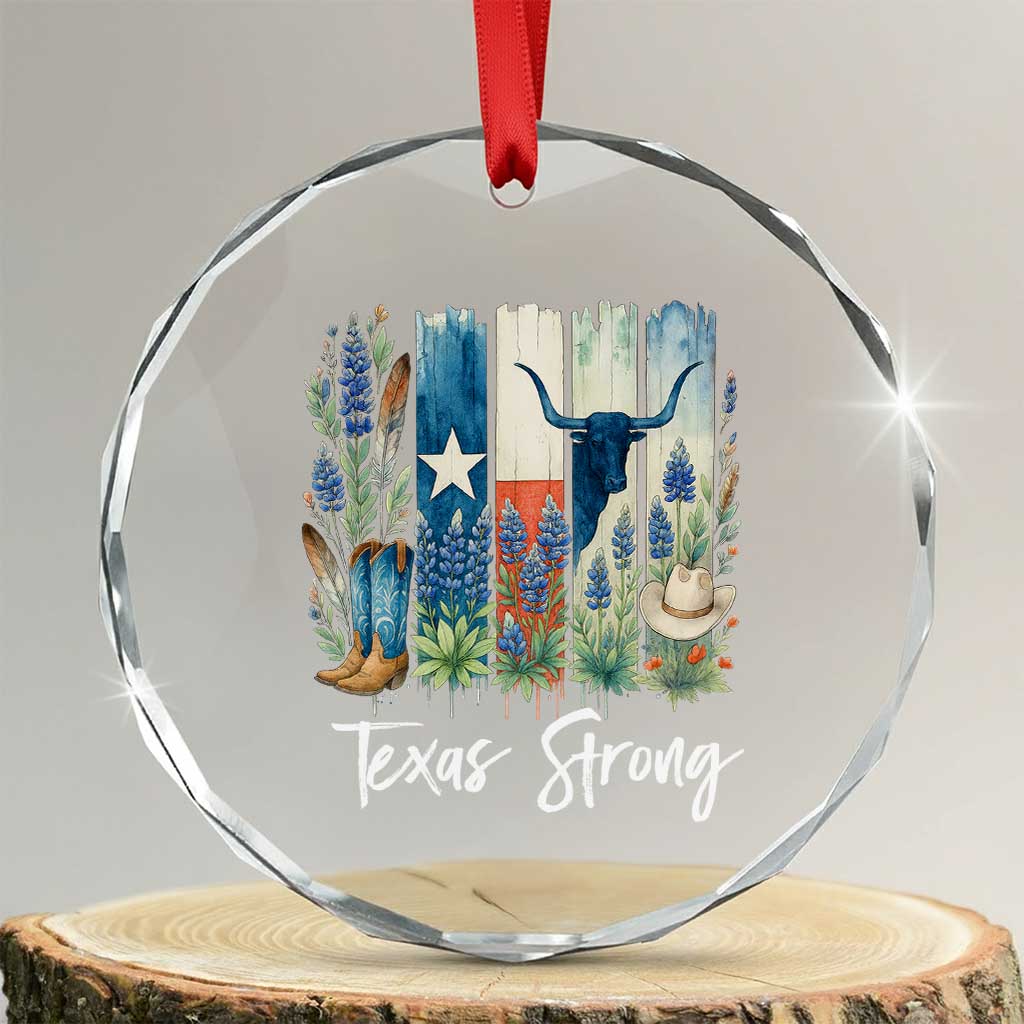 Retro Strong Texas Crystal Glass Ornament Bluebonnets Longhorn Cowboy Western Pride TS02 Transparent Glass 3'' Circle Print Your Wear