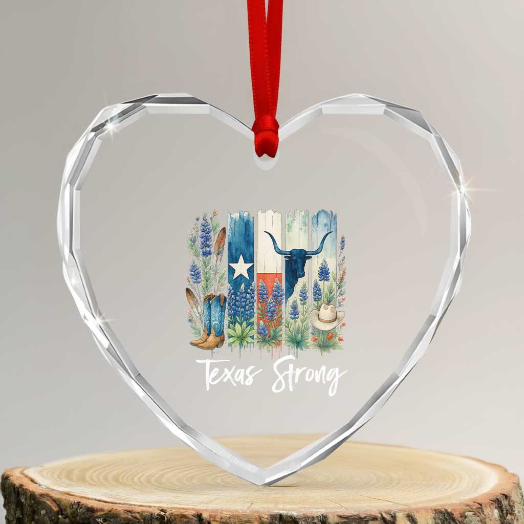 Retro Strong Texas Heart Crystal Glass Ornament Bluebonnets Longhorn Cowboy Western Pride TS02 Transparent Glass 3'' Heart Print Your Wear