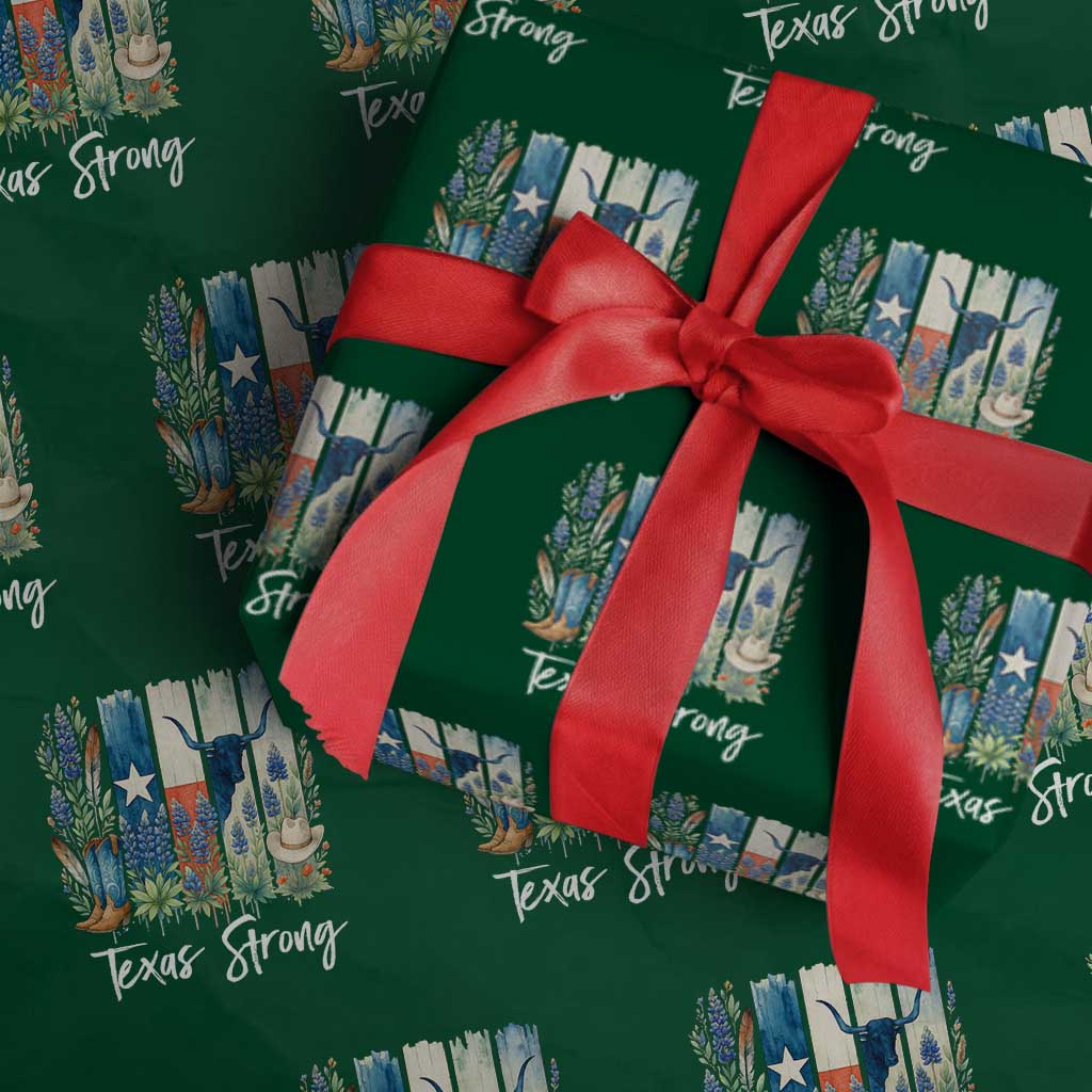 Retro Strong Texas Wrapping Paper Roll Bluebonnets Longhorn Cowboy Western Pride TS02 Green Print Your Wear