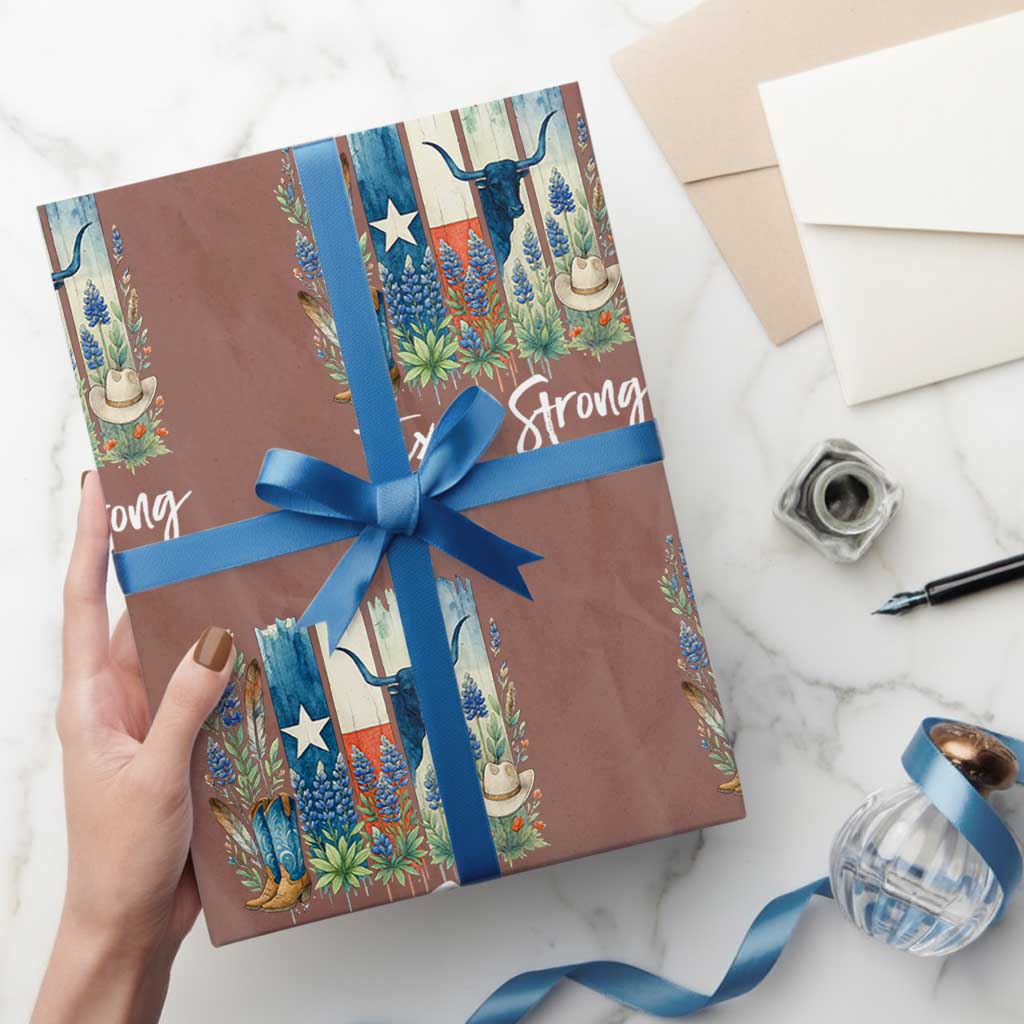 Retro Strong Texas Wrapping Paper Roll Bluebonnets Longhorn Cowboy Western Pride TS02 Mocha Print Your Wear