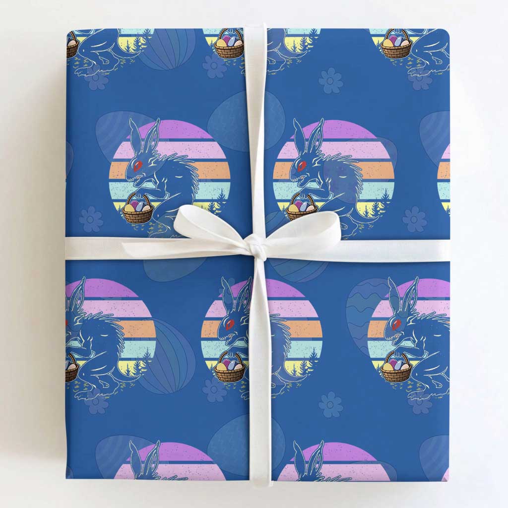 Retro Sunset Chupacabra Easter Egg Hunt Wrapping Paper Roll Cryptid Lover Gift TS12 Royal Blue Print Your Wear