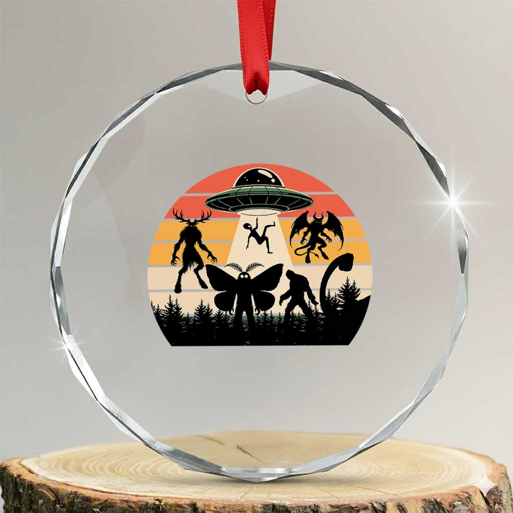 Retro Sunset Cryptid Squad Crystal Glass Ornament Cryptid Lover Gift TS12 Transparent Glass 3'' Circle Print Your Wear