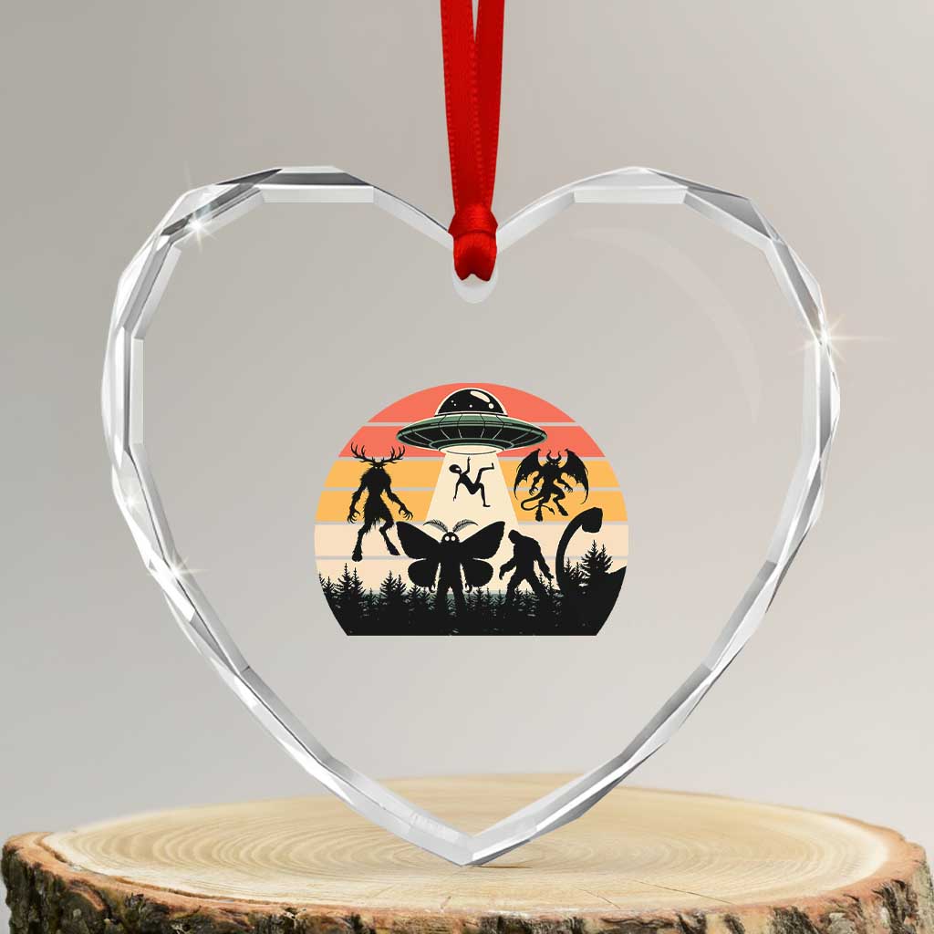 Retro Sunset Cryptid Squad Heart Crystal Glass Ornament Cryptid Lover Gift TS12 Transparent Glass 3'' Heart Print Your Wear